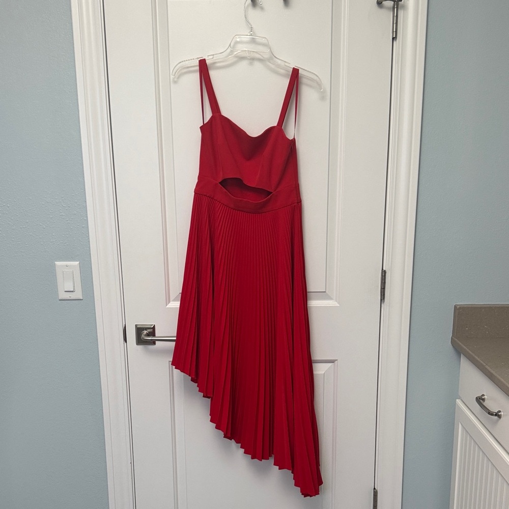 Milly Red Asymmetrical Pleated Dress